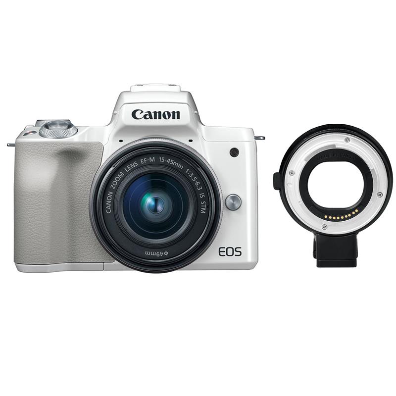 Máy ảnh Canon EOS M50 Kit 15-45mm/ Trắng (nhập khẩu) + Ngàm Chuyển Viltrox EF Sang EOS M