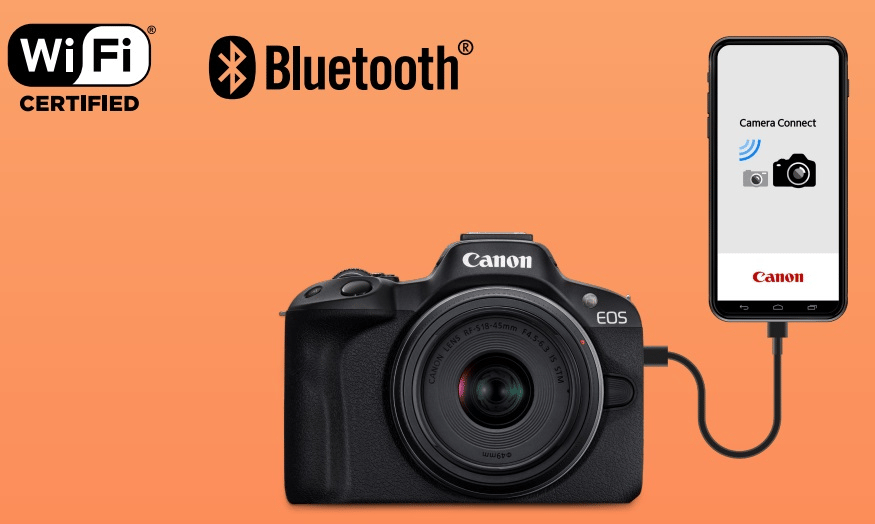 Canon R50 kết nối Wi-Fi 2.4GHz, Bluetooth