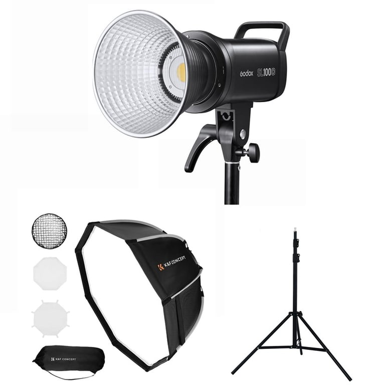 Godox SL100D + Softbox K&F Concept 90cm + Chân MD - 240A