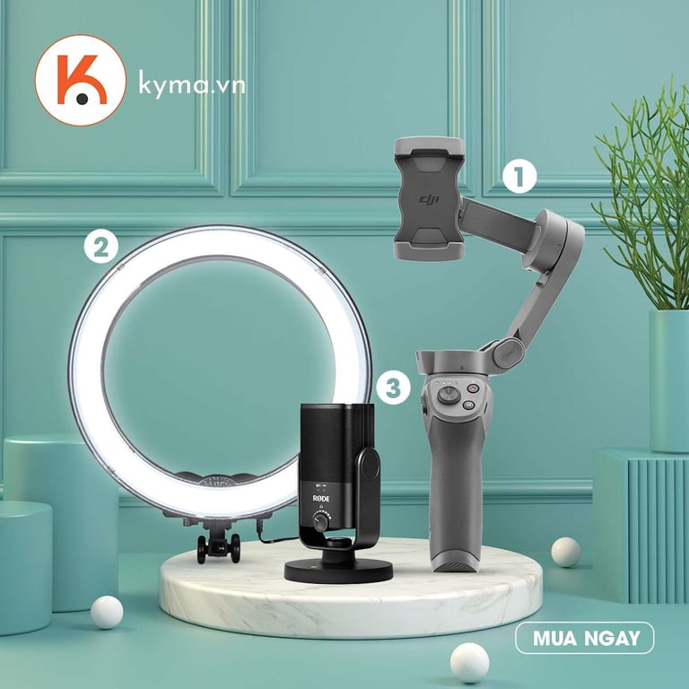 Combo 2: Tay cầm Gimbal DJI Osmo Mobile 3 + Đèn LED Ring RL-18  + Microphone Rode NT-USB Mini USB
