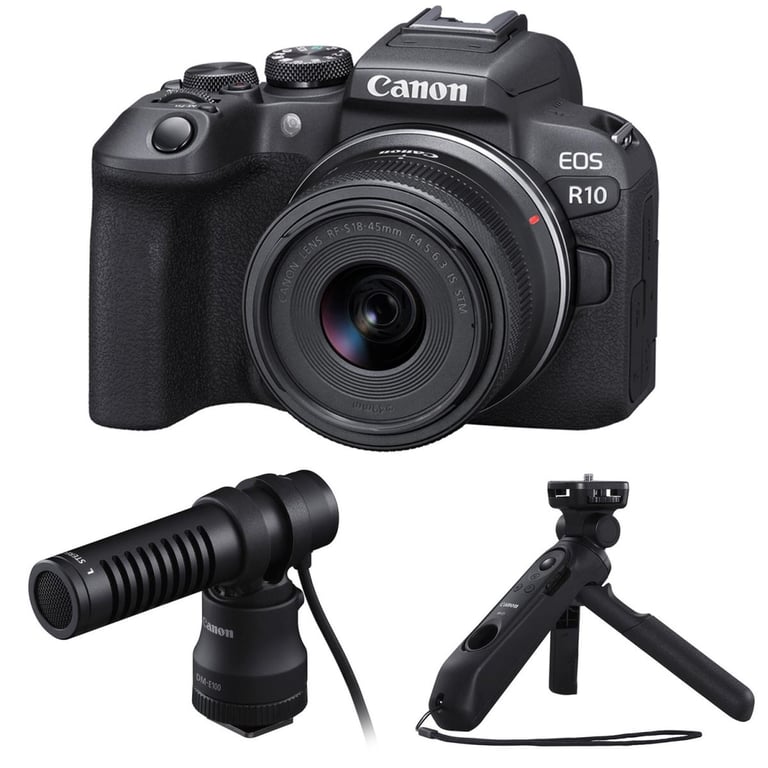 Máy ảnh Canon EOS R10 Kit RF-S 18-45mm F4.5-6.3 IS STM + Microphone Canon DM-E100 + Báng tay cầm Canon HG-100TBR