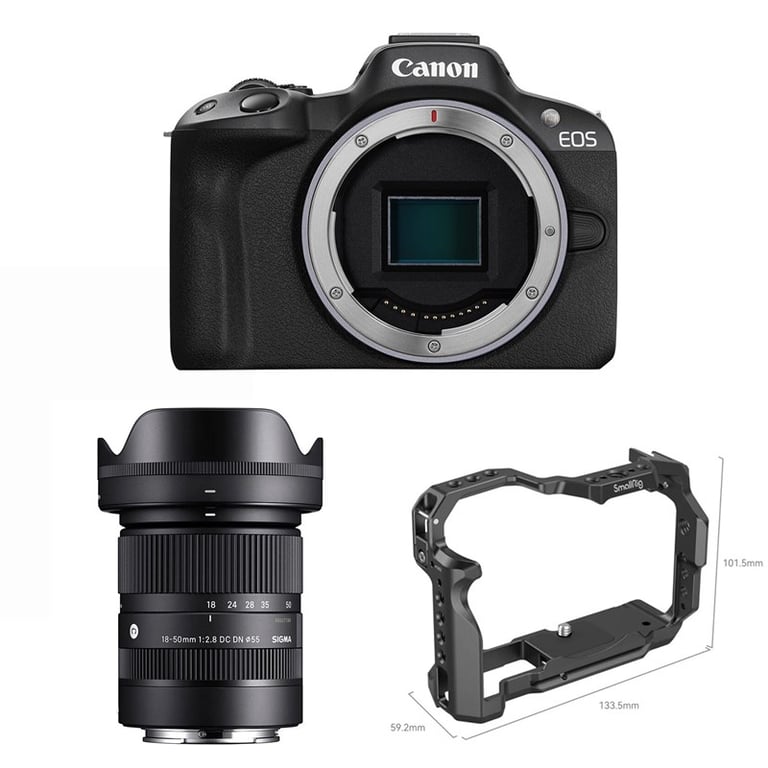 Canon EOS R50 Body + Sigma 18-50mm F2.8 DC DN (C) for Canon RF-S + SmallRig Cage for Canon EOS R50 4214