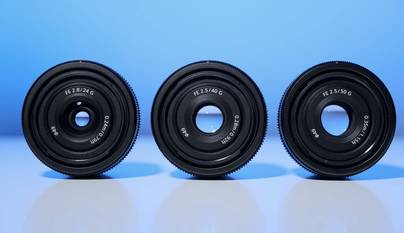 Sony ra mắt bộ ba ống kính một tiêu cự nhỏ gọn mới Sony 24mm F2.8 G, 40mm F2.5 G và 50mm F2.5 G