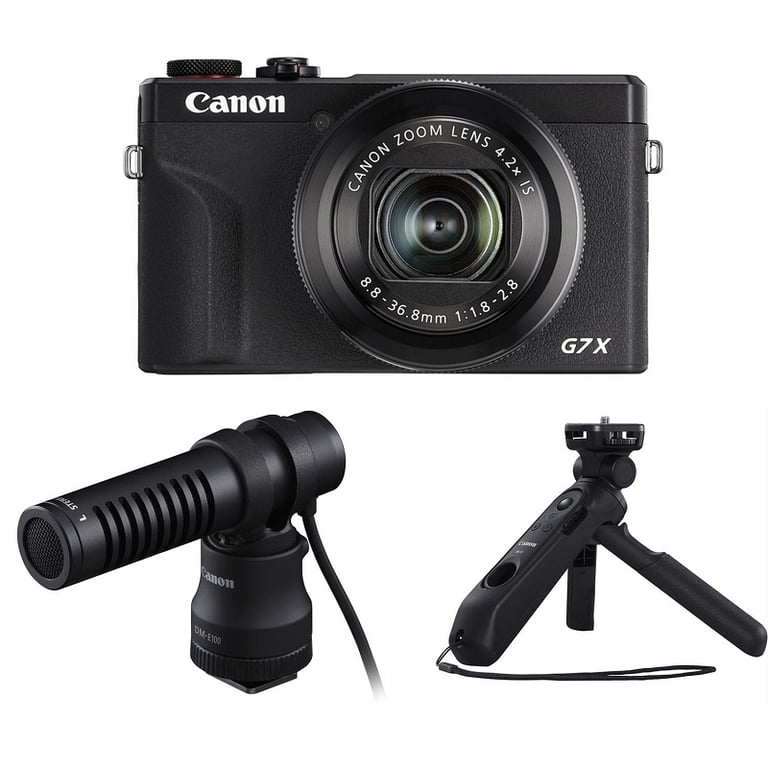 Máy ảnh Canon Powershot G7 X Mark III + Microphone Canon DM-E100 + Báng tay cầm Canon HG-100TBR