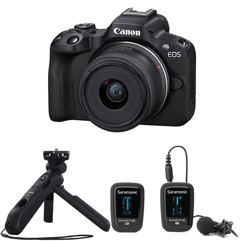Máy ảnh Canon EOS R50 Kit + Báng tay cầm Canon HG-100TBR + Microphone Saramonic Blink 500 ProX B1
