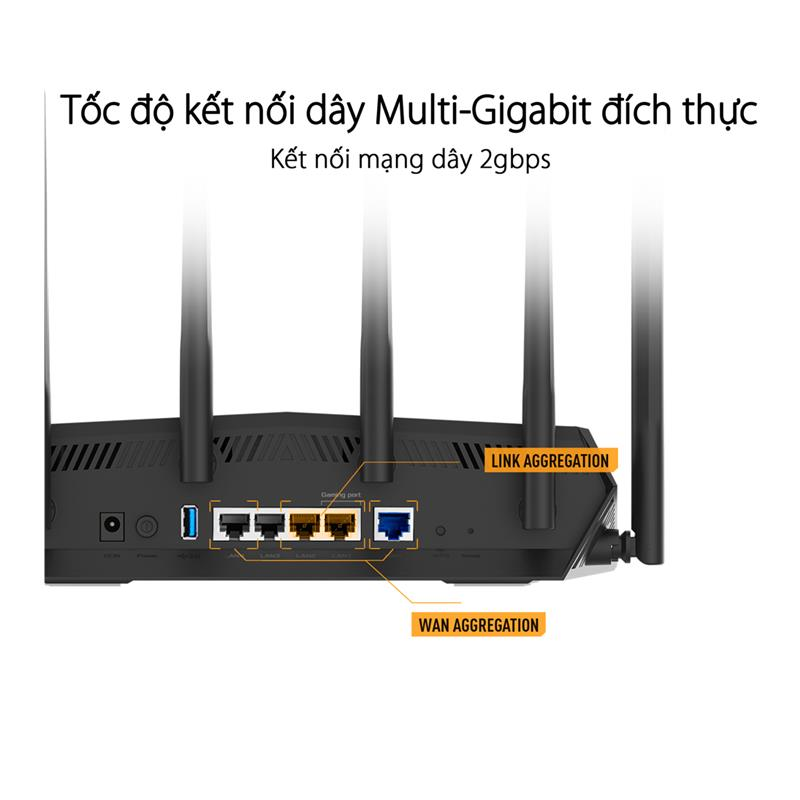 ASUS TUF Gaming  AX5400 (Gaming Router) Wifi AX5400 2 băng tần, Wifi 6 (802.11ax), AiMesh WIFI Mesh, MU-MIMO, AiProtection Pro, RGB Aura