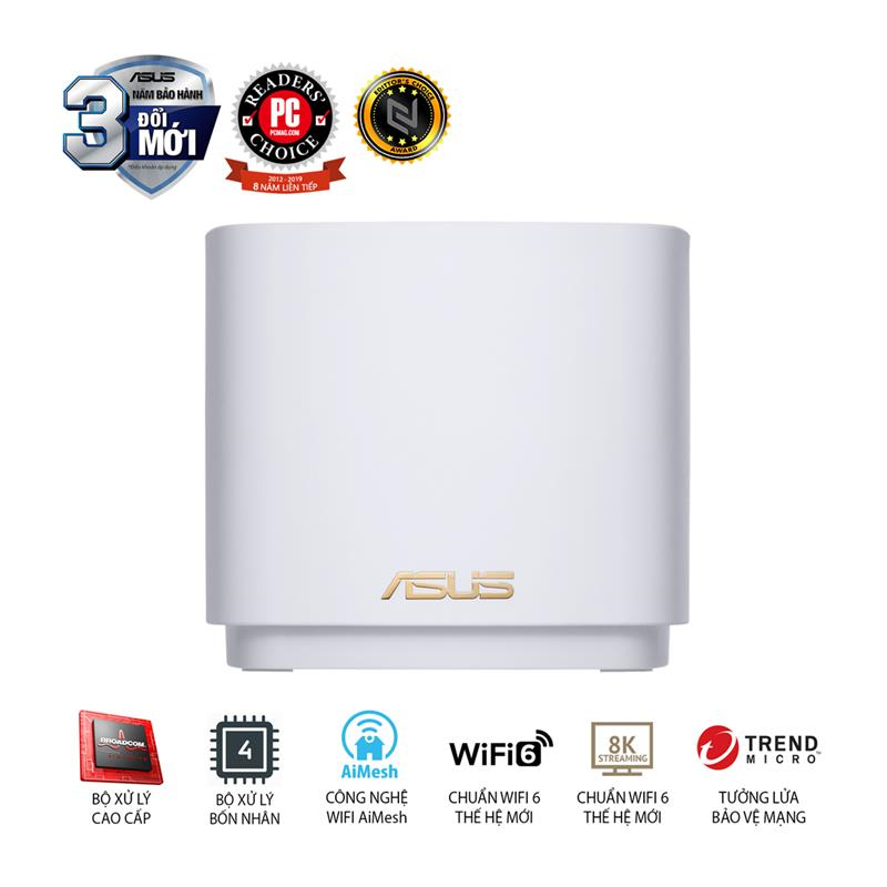 ASUS ZenWiFi AX Mini 2PK XD4 (MESH WIFI), AX1800 WiFi 6 (802.11ax) AiMesh 360 2 băng tần MU-MIMO AiProtection 300m2/ Trắng