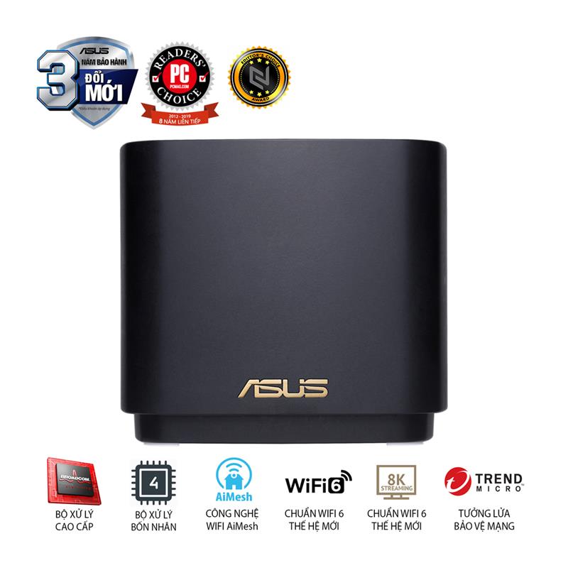 ASUS ZenWiFi AX Mini 2PK XD4 (MESH WIFI), AX1800 WiFi 6 (802.11ax) AiMesh 360 2 Băng Tần MU-MIMO AiProtection 300m2/ Đen
