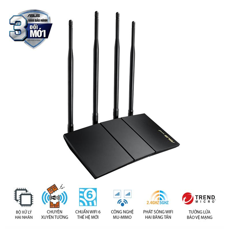 Router Wifi Asus RT-AX1800HP Chuẩn AX1800 Dual Band WiFi 6 Chuyên Xuyên Tường