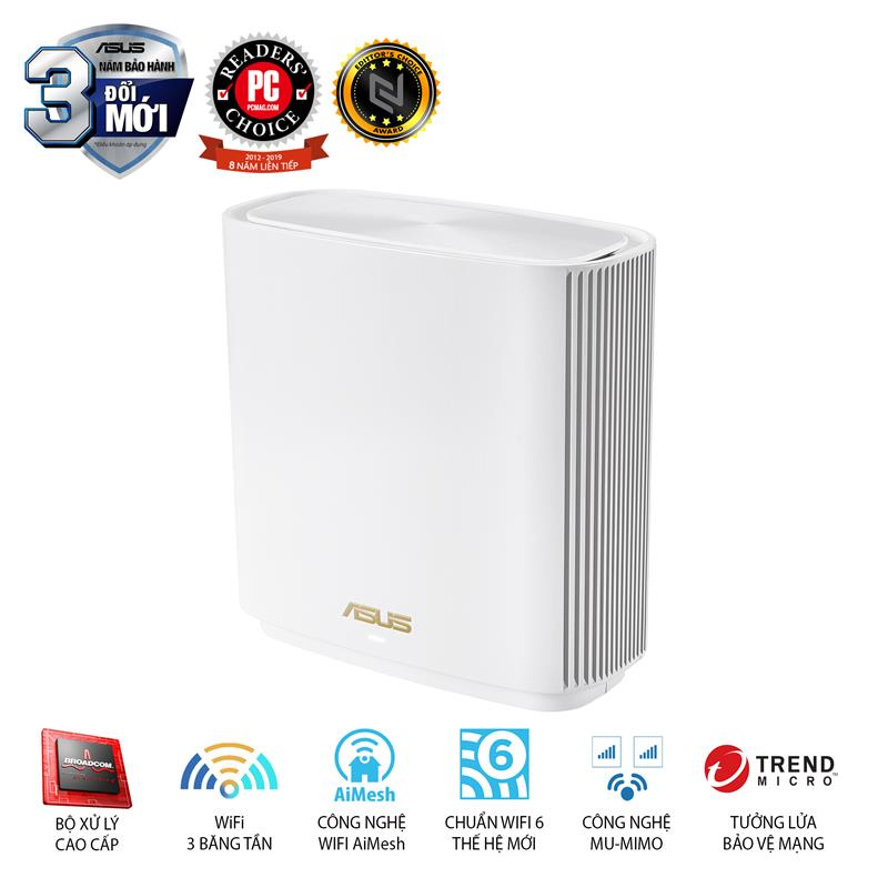 Router Wifi ASUS XT8 (W-1-PK) ZenWiFi 6 AX6600, 3 Băng Tần, AiProtection, Parental Control