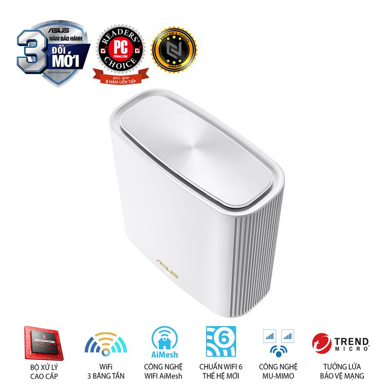 Router Wifi ASUS XT8 (W-1-PK) ZenWiFi 6 AX6600, 3 Băng Tần, AiProtection, Parental Control