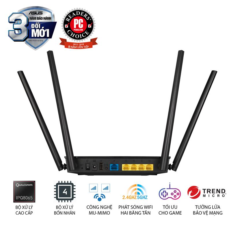 Router Wifi ASUS RT-AC1500UHP, AC1500 MU-MIMO, 2 Băng Tần, USB, Stream 4K