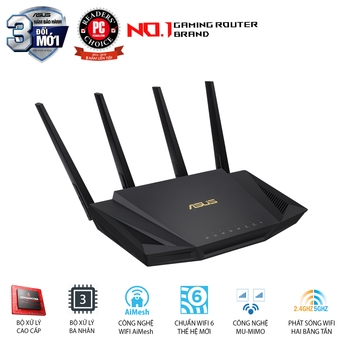 ASUS RT-AX3000 (Gaming Router) Wifi AX3000 2 Băng Tần, Wifi 6 (802.11ax), AiMesh WIFI Mesh, MU-MIMO, AiProtection, USB 3.1