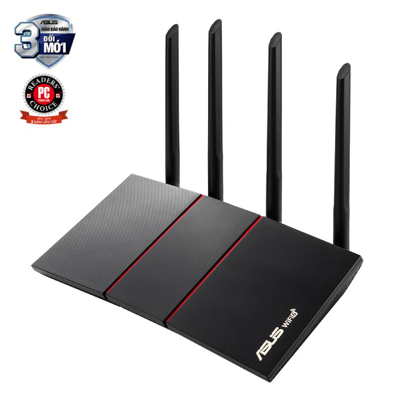 ASUS RT-AX55 (Gaming Router) Wifi AX1800 2 Băng Tần, Wifi 6 (802.11ax), AiMesh WIFI Mesh, MU-MIMO, AiProtection/ Đen