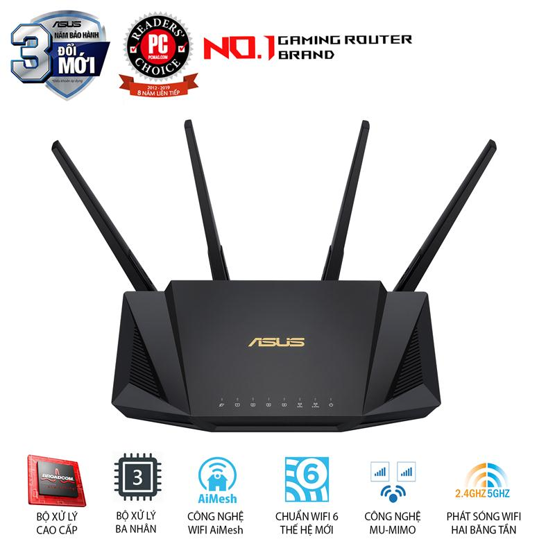 ASUS RT-AX58U (Gaming Router) Wifi AX3000 2 Băng Tần, Wifi 6 (802.11ax), AiMesh WIFI Mesh, MU-MIMO, AiProtection, USB 3.1