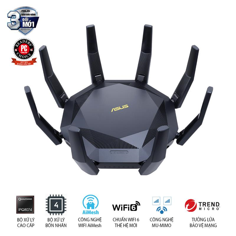 ASUS RT-AX89X (Gaming Router) Wifi AX6000 2 Băng Tần, Wifi 6 (802.11ax), AiMesh 360 WIFI Mesh, AiProtection Pro, OFDMA, Cổng 10G