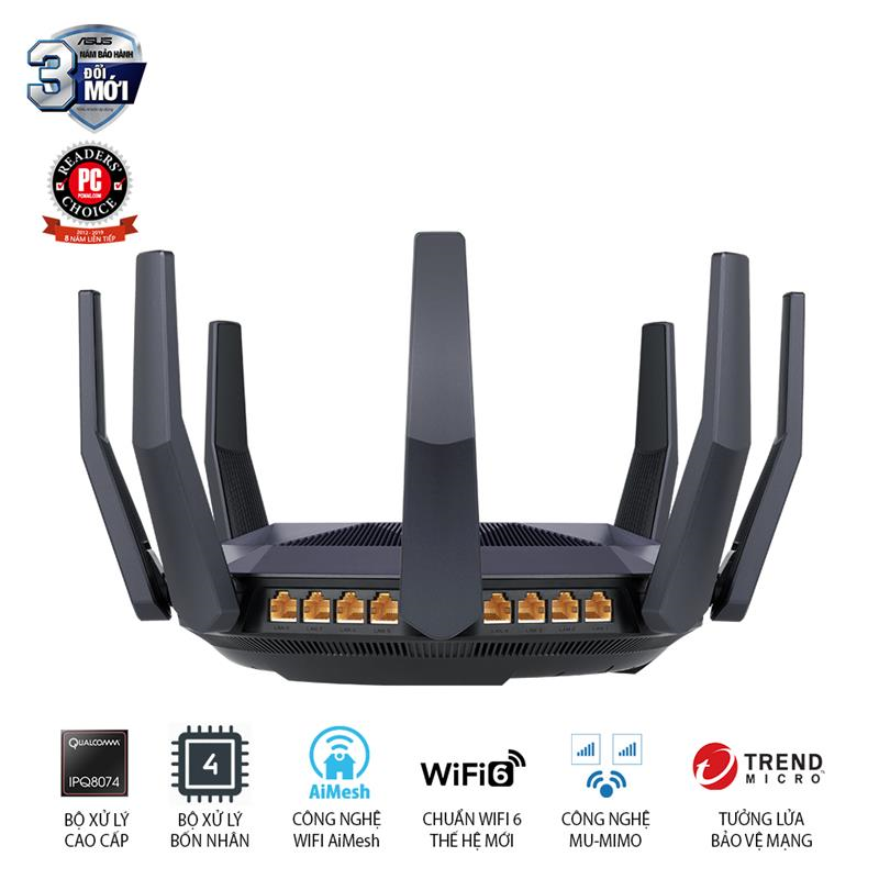ASUS RT-AX89X (Gaming Router) Wifi AX6000 2 Băng Tần, Wifi 6 (802.11ax), AiMesh 360 WIFI Mesh, AiProtection Pro, OFDMA, Cổng 10G