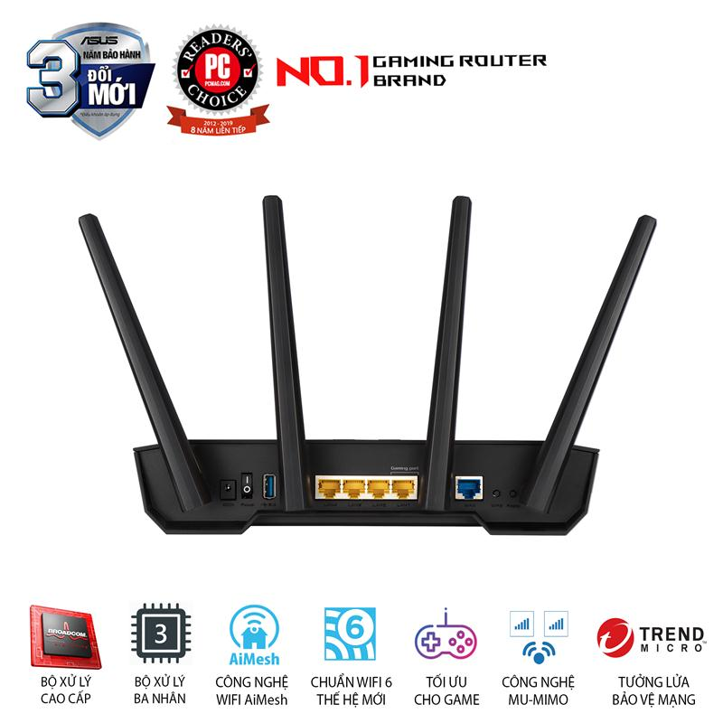ASUS TUF GAMING AX3000 (Gaming Router) Wifi AX3000 2 Băng Tần, Wifi 6 (802.11ax), AiMesh WIFI Mesh, MU-MIMO, AiProtection, USB 3.1