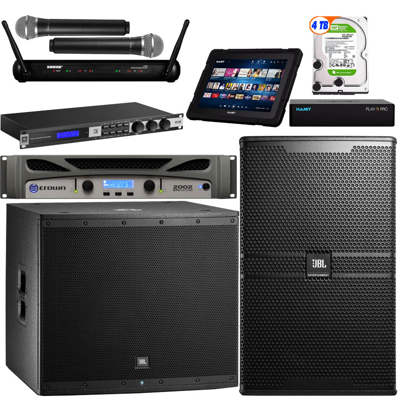 Dàn âm thanh Karaoke gia đình KM-02 (JBL KX180 + Crown XTI2002 + JBL KP 4015 + JBL EON 618S + Micro Shure SVX288E/PG58 + Hanet BEATX Pro 4TB)