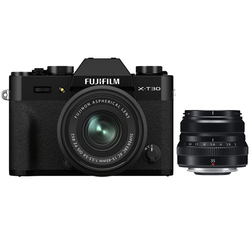 Máy ảnh Fujifilm X-T30 Mark II Kit XC15-45mm + XF35mm F2 R WR/ Đen