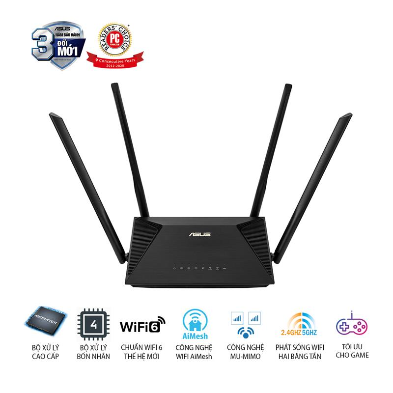Router ASUS RT-AX53U (Gaming Router) Wifi AX1800 2 Băng Tần, MU-MIMO, AiProtection