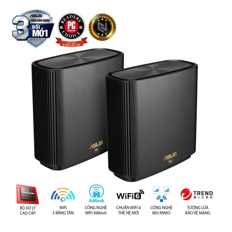 Router Wifi ASUS XT8 (W-1-PK) ZenWiFi 6 AX6600, 3 Băng Tần, AiProtection, Parental Control/ Đen