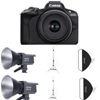 Máy ảnh Canon EOS R50 Kit RF-S18-45mm + Bộ kit 2 đèn led Aputure Amaran 100d-S