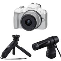 Máy ảnh Canon EOS R50 Kit (Trắng) + Microphone Canon DM-E100 + Báng tay cầm Canon HG-100TBR